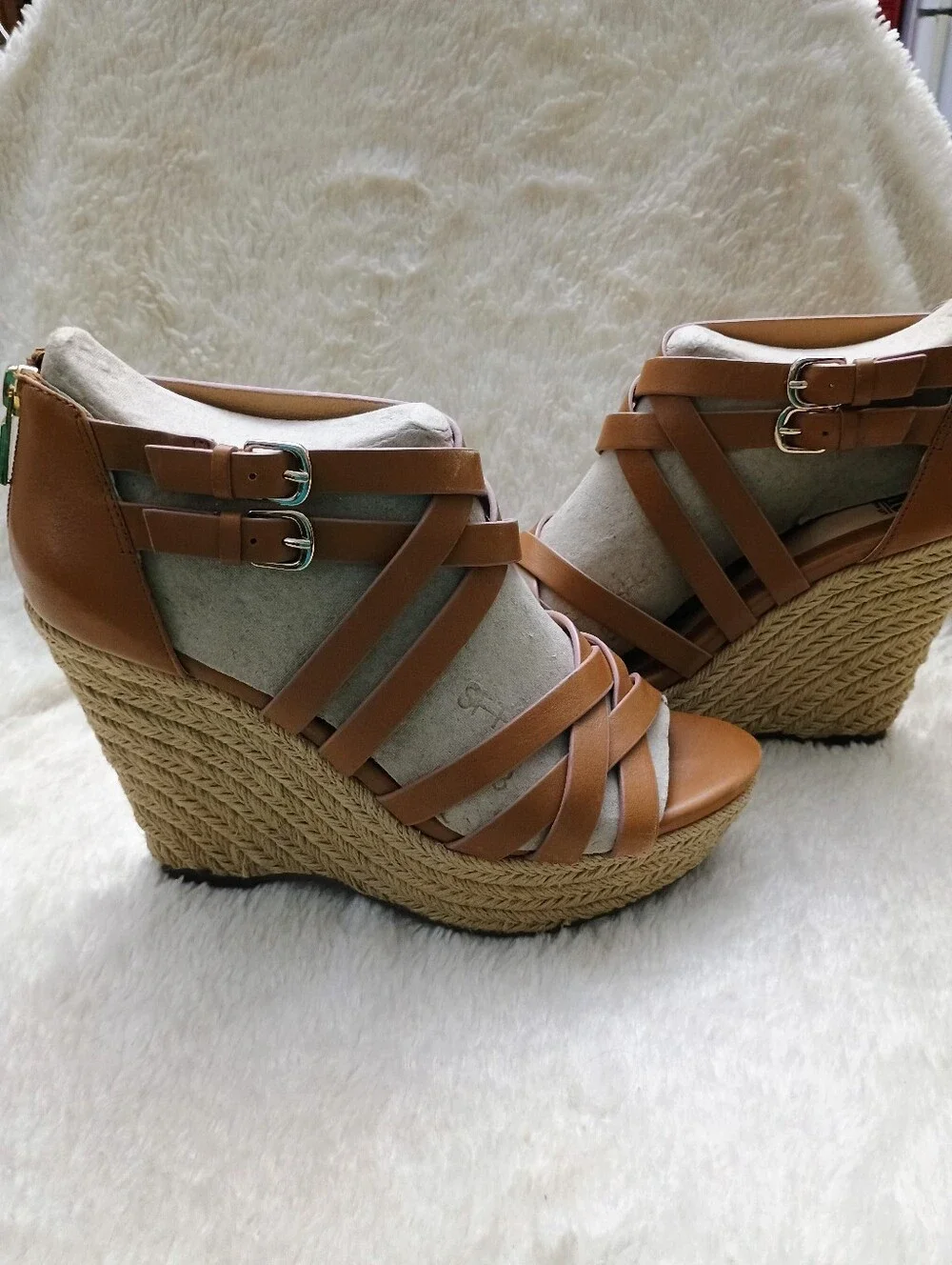 Söfft Women's Size 8M Brown Leather Strappy Espadrille Wedge Sandals